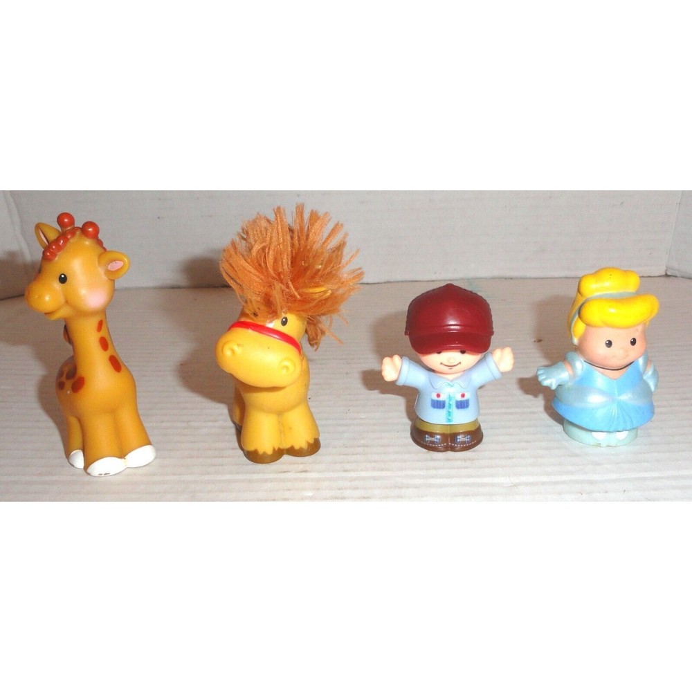 Lot of 4 Fisher-Price Little People Toy Figures, Horse, Giraffe, Cinderella,Boy